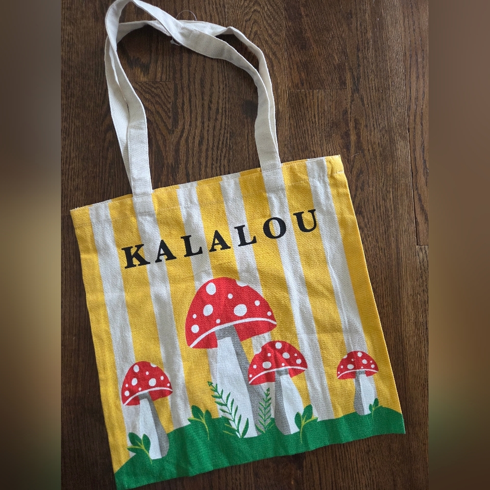 Yellow Stripe Kalalou Mushroom Canvas‎ Shoulder Tote